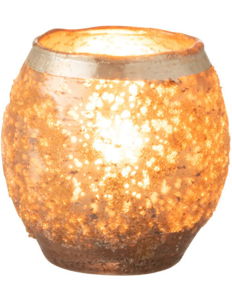 Photophore style vintage Diamètre 9 cm en Verre Vieux rose Frosty - 3