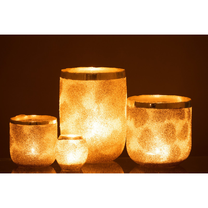 Photophore style vintage XL Diamètre 19 cm en Verre Argenté Frosty - 7