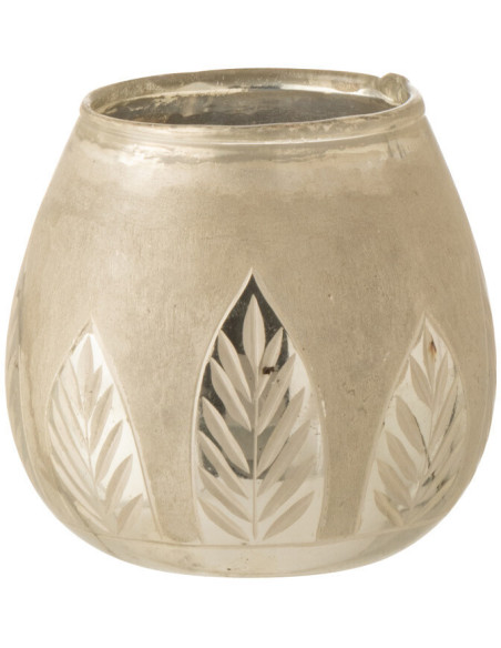 Photophore moderne Diamètre 10 cm en Verre Argenté Motif feuilles Nialen - 1