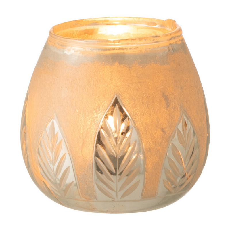 Photophore moderne Diamètre 10 cm en Verre Argenté Motif feuilles Nialen - 2