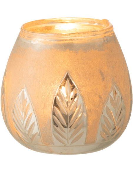 Photophore moderne Diamètre 10 cm en Verre Argenté Motif feuilles Nialen - 2