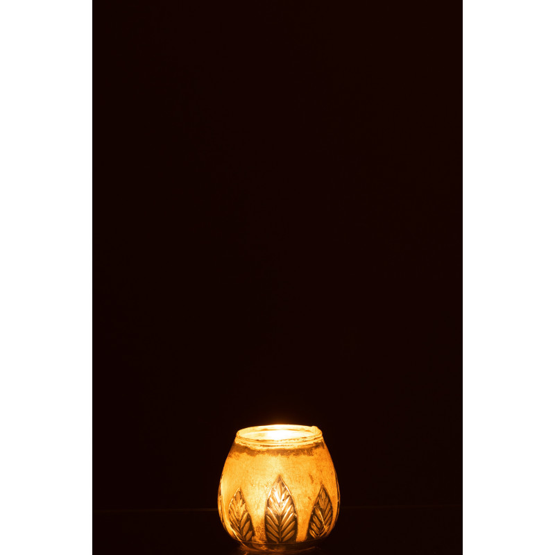 Photophore moderne Diamètre 10 cm en Verre Argenté Motif feuilles Nialen - 3