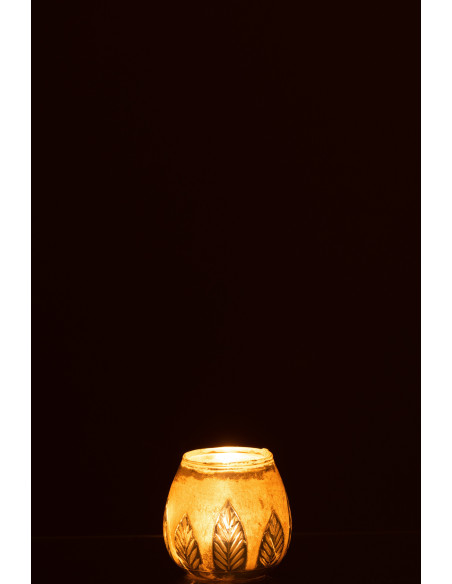 Photophore moderne Diamètre 10 cm en Verre Argenté Motif feuilles Nialen - 3