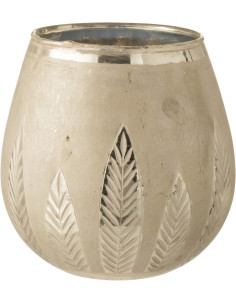 Photophore moderne XL Diamètre 18 cm en Verre Argenté Motif feuilles Nialen - 1