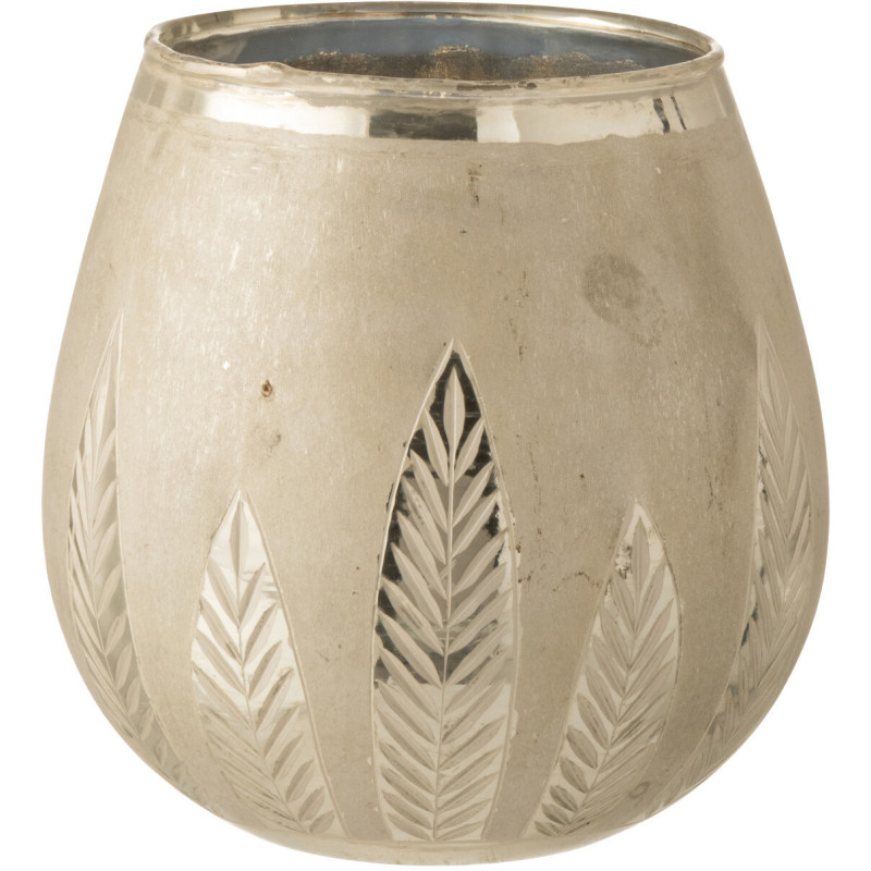 Photophore moderne XL Diamètre 18 cm en Verre Argenté Motif feuilles Nialen - 1