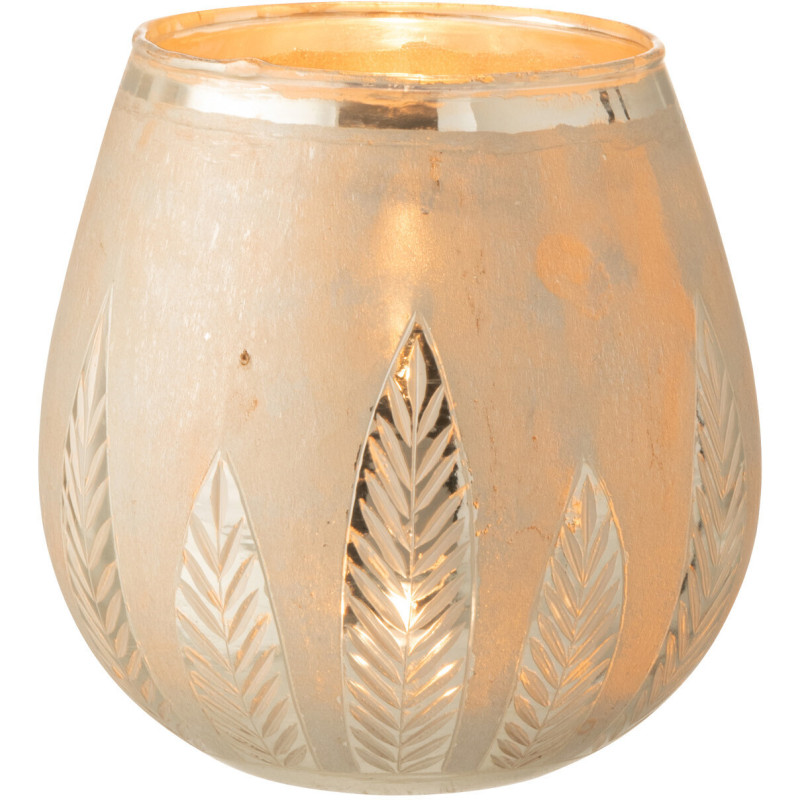 Photophore moderne XL Diamètre 18 cm en Verre Argenté Motif feuilles Nialen - 2