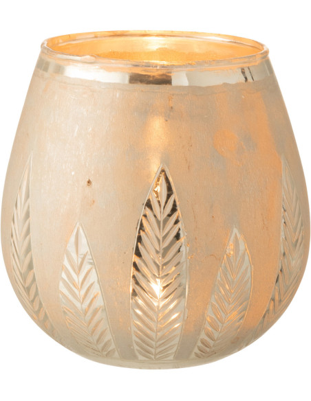 Photophore moderne XL Diamètre 18 cm en Verre Argenté Motif feuilles Nialen - 2