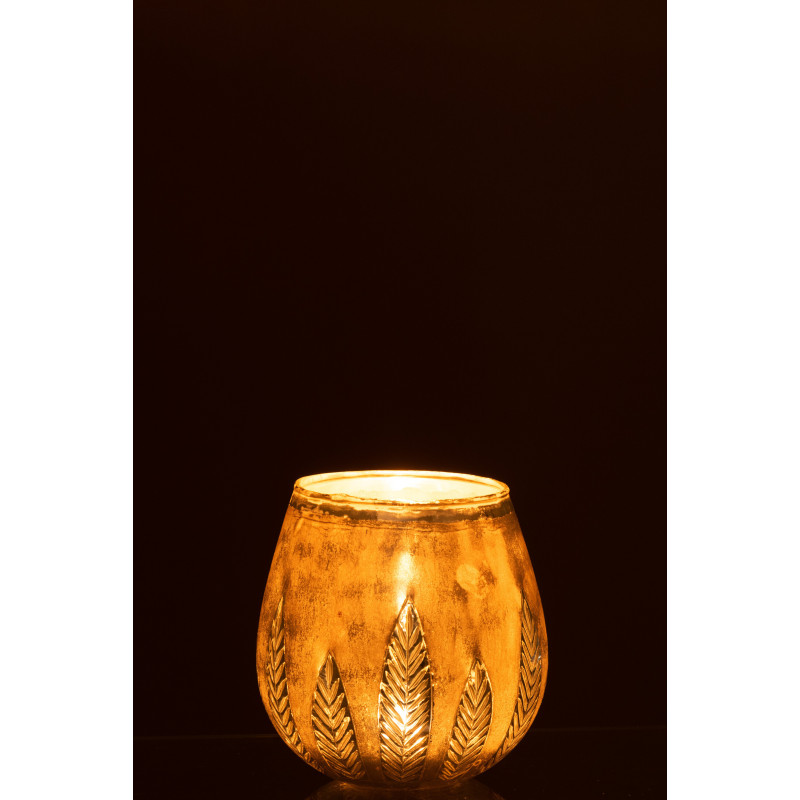 Photophore moderne XL Diamètre 18 cm en Verre Argenté Motif feuilles Nialen - 3