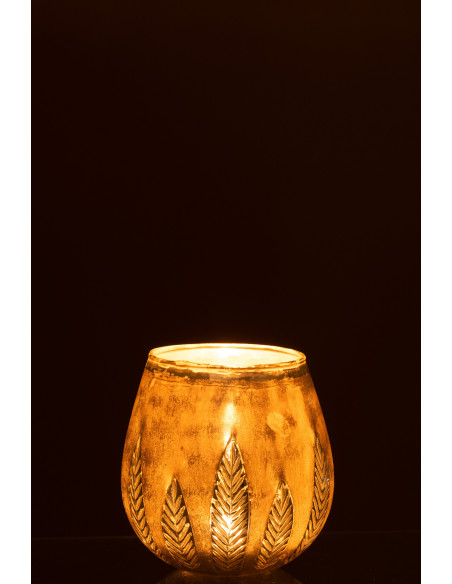 Photophore moderne XL Diamètre 18 cm en Verre Argenté Motif feuilles Nialen - 3