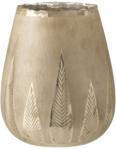 Photophore moderne XXL Diamètre 25 cm en Verre Argenté Motif feuilles Nialen - 1