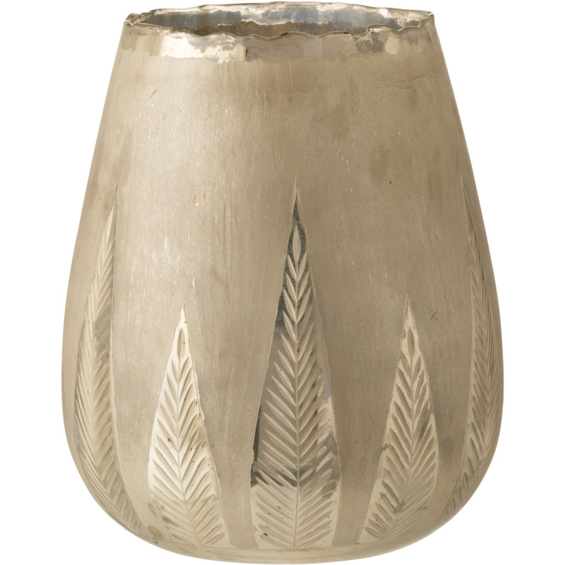 Photophore moderne XXL Diamètre 25 cm en Verre Argenté Motif feuilles Nialen - 1