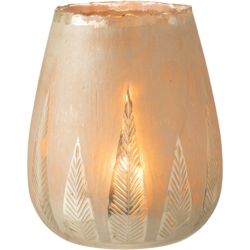 Photophore moderne XXL Diamètre 25 cm en Verre Argenté Motif feuilles Nialen - 2