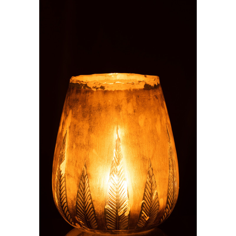 Photophore moderne XXL Diamètre 25 cm en Verre Argenté Motif feuilles Nialen - 3