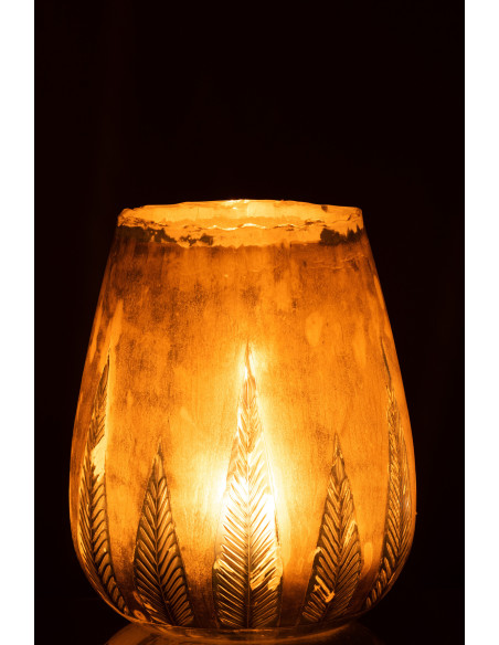 Photophore moderne XXL Diamètre 25 cm en Verre Argenté Motif feuilles Nialen - 3