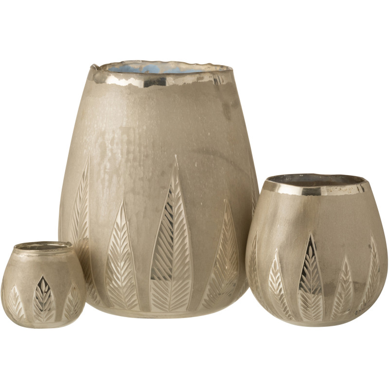 Photophore moderne XXL Diamètre 25 cm en Verre Argenté Motif feuilles Nialen - 4