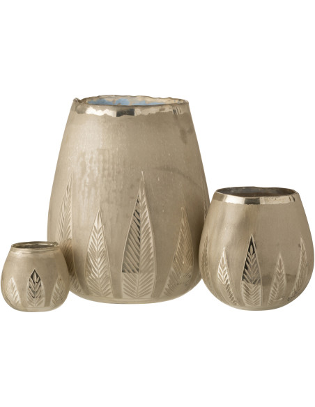 Photophore moderne XXL Diamètre 25 cm en Verre Argenté Motif feuilles Nialen - 4