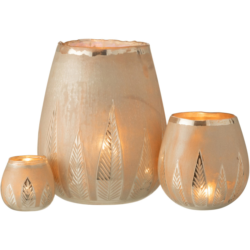 Photophore moderne XXL Diamètre 25 cm en Verre Argenté Motif feuilles Nialen - 5