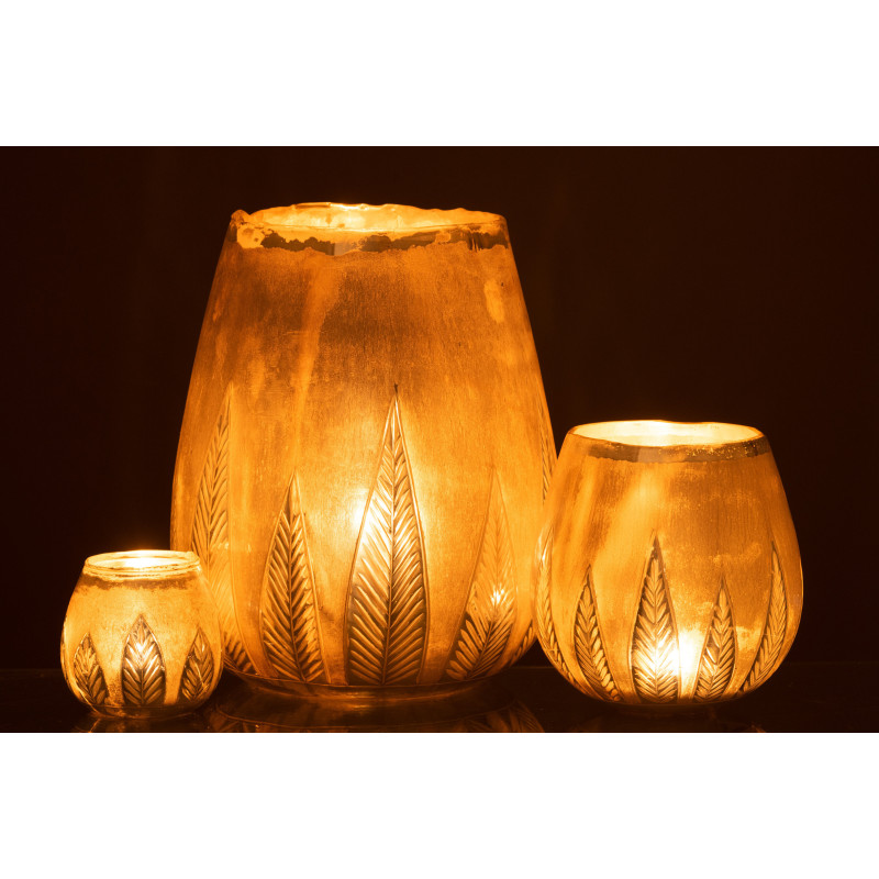 Photophore moderne XXL Diamètre 25 cm en Verre Argenté Motif feuilles Nialen - 6