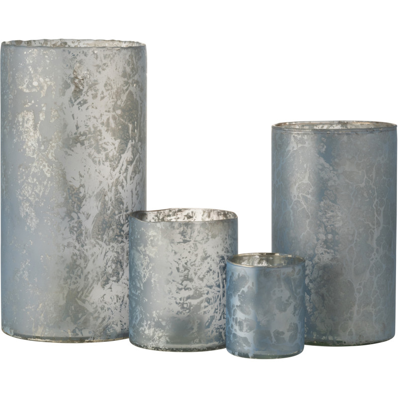 Photophore original XL Hauteur 35 cm en Verre Bleu Effet givré Eriona - 4