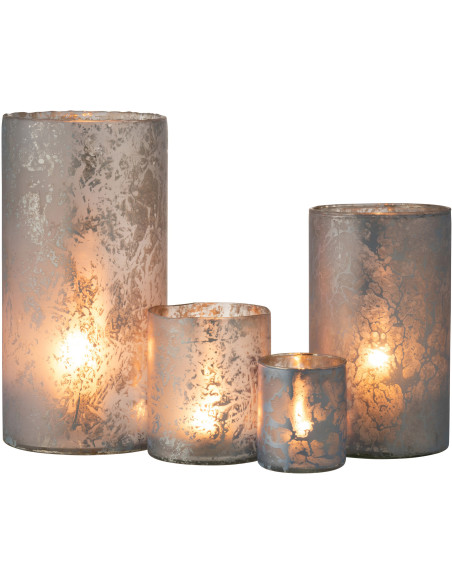 Photophore original XL Hauteur 35 cm en Verre Bleu Effet givré Eriona - 5