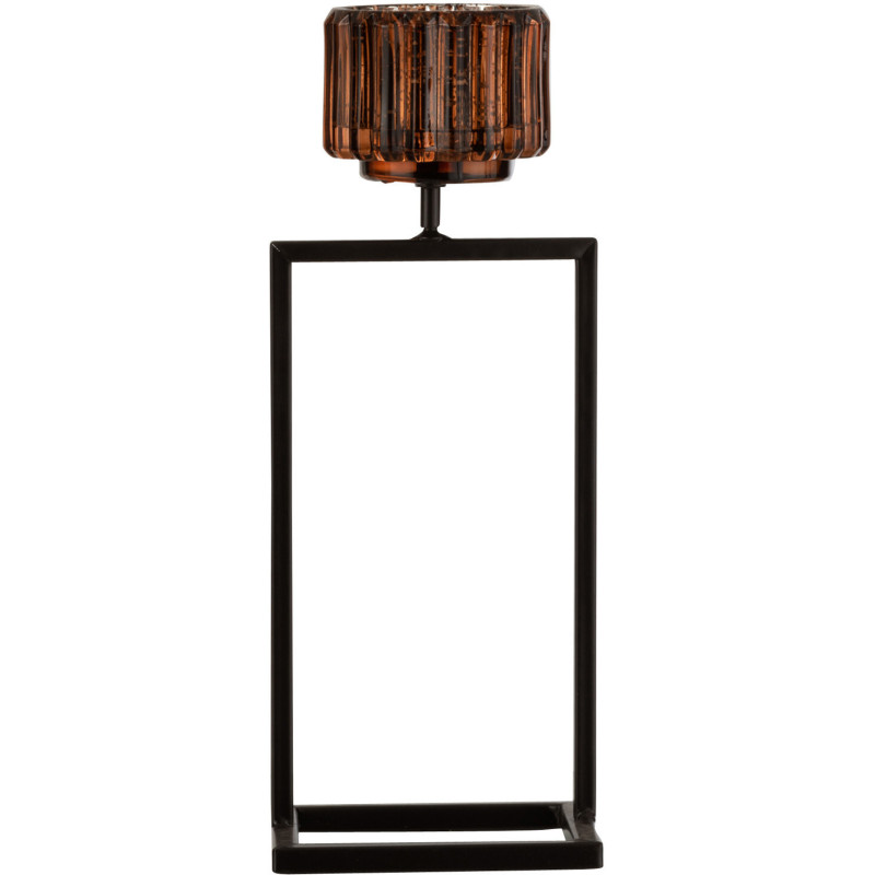 Photophore moderne sur pied Hauteur 31 cm en Métal Noir Verre Ambre Delisa - 1