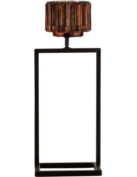 Photophore moderne sur pied Hauteur 31 cm en Métal Noir Verre Ambre Delisa - 1