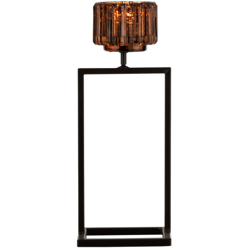 Photophore moderne sur pied Hauteur 31 cm en Métal Noir Verre Ambre Delisa - 2