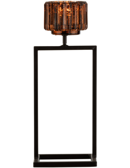 Photophore moderne sur pied Hauteur 31 cm en Métal Noir Verre Ambre Delisa - 2