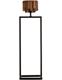 Photophore moderne sur pied XL Hauteur 42 cm en Métal Noir Verre Ambre Delisa - 1