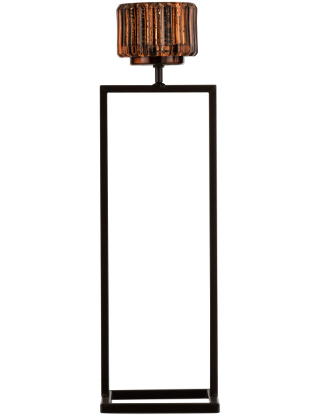 Photophore moderne sur pied XL Hauteur 42 cm en Métal Noir Verre Ambre Delisa - 1