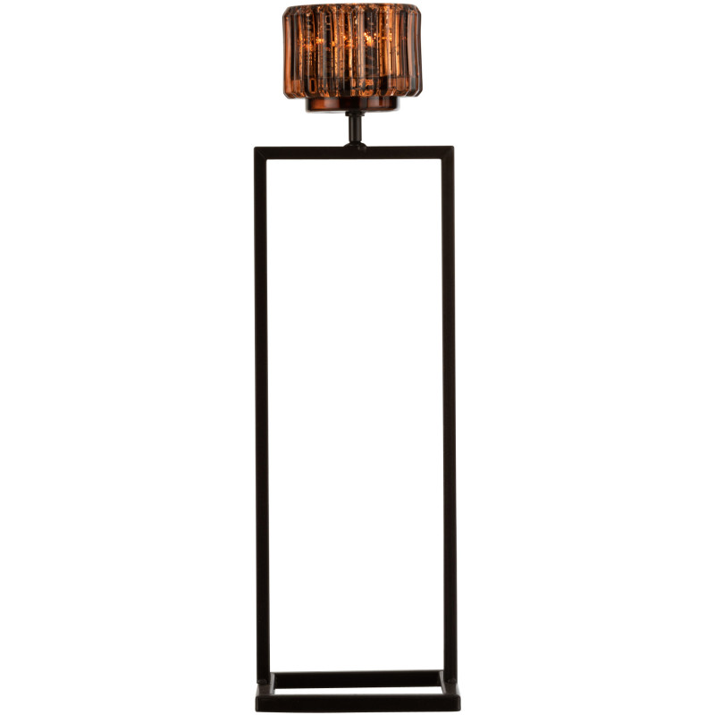 Photophore moderne sur pied XL Hauteur 42 cm en Métal Noir Verre Ambre Delisa - 2
