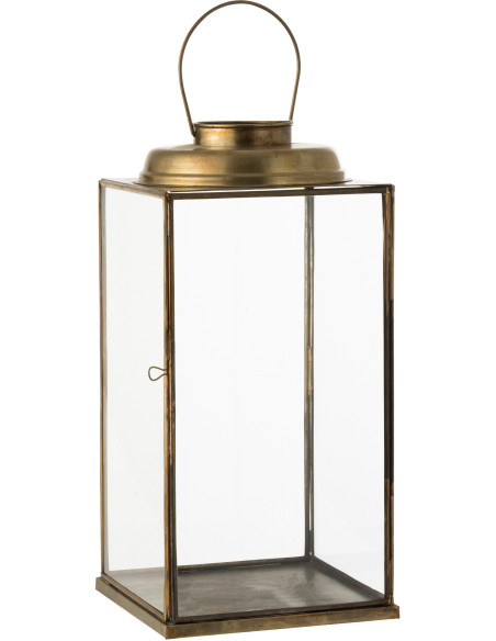 Lanterne photophore vintage carrée Hauteur 48 cm en Métal Bronze Verre Transparent Ralden J-Line - 1
