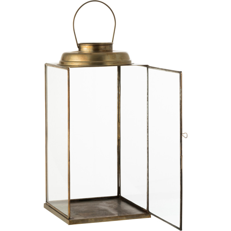 Lanterne photophore vintage carrée Hauteur 48 cm en Métal Bronze Verre Transparent Ralden J-Line - 2