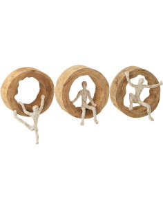 Décoration murale originale 3 personnages abstraits en Bois de manguier Naturel Métal Argenté Welie (Lot de 3) - 1