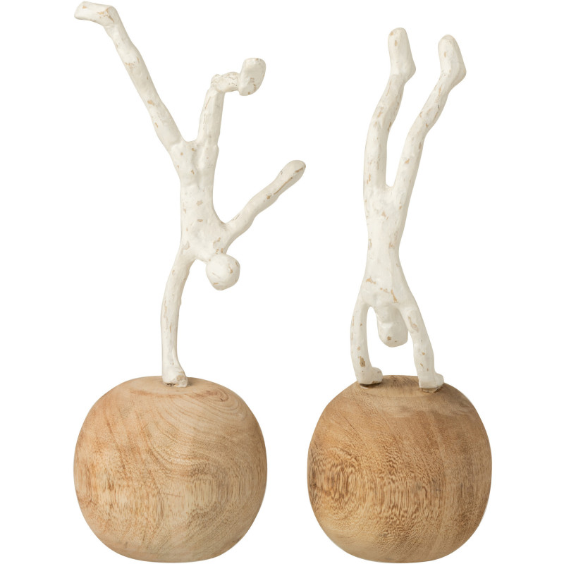 Statuette déco Personnage abstrait Acrobate Hauteur 30 cm en Bois de manguier Naturel Métal Blanc Heric (Lot de 2) - 1