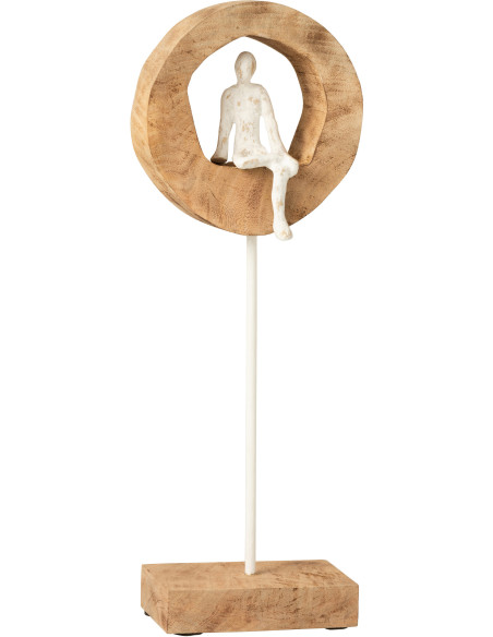 Décoration à poser XL Personnage abstrait sur pied Hauteur 48 cm en Bois de manguier Naturel Métal Blanc Hommio - 1