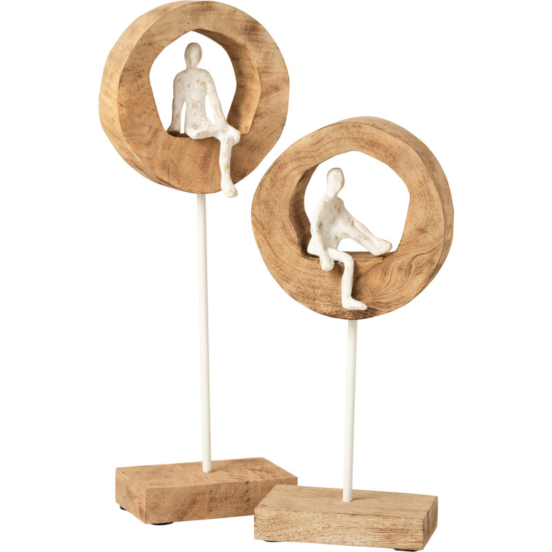 Décoration à poser XL Personnage abstrait sur pied Hauteur 48 cm en Bois de manguier Naturel Métal Blanc Hommio - 2