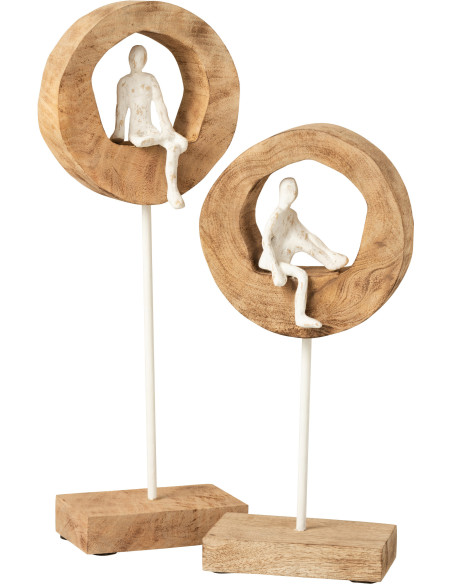 Décoration à poser XL Personnage abstrait sur pied Hauteur 48 cm en Bois de manguier Naturel Métal Blanc Hommio - 2