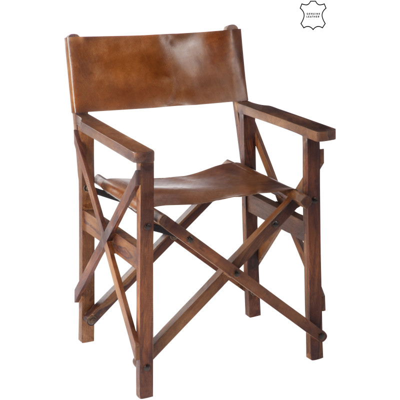 Fauteuil cinéma pliant en Cuir véritable Marron cognac Bois Lynch - 1
