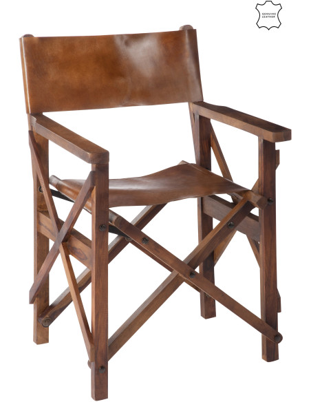Fauteuil cinéma pliant en Cuir véritable Marron cognac Bois Lynch - 1