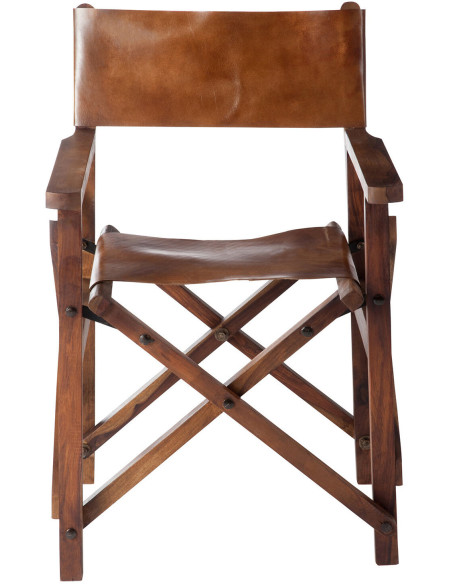 Fauteuil cinéma pliant en Cuir véritable Marron cognac Bois Lynch - 3