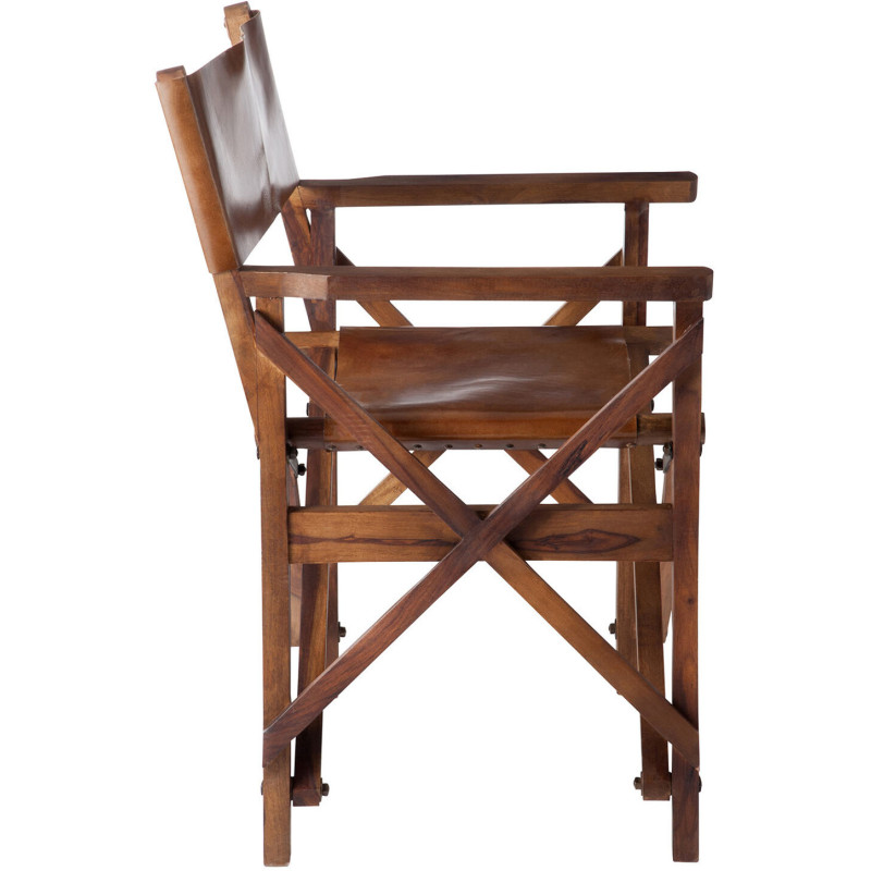 Fauteuil cinéma pliant en Cuir véritable Marron cognac Bois Lynch - 4