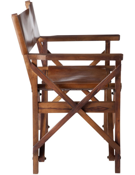 Fauteuil cinéma pliant en Cuir véritable Marron cognac Bois Lynch - 4