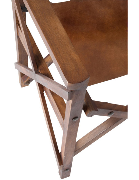 Fauteuil cinéma pliant en Cuir véritable Marron cognac Bois Lynch - 6
