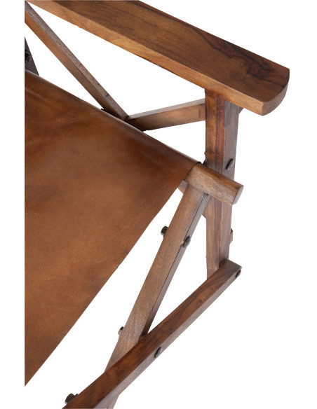 Fauteuil cinéma pliant en Cuir véritable Marron cognac Bois Lynch - 8