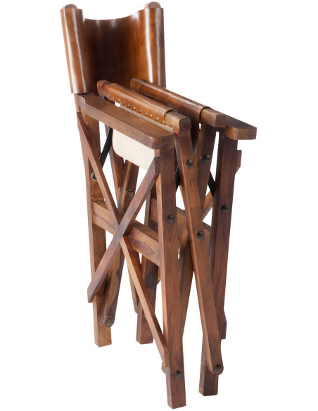 Fauteuil cinéma pliant en Cuir véritable Marron cognac Bois Lynch - 10