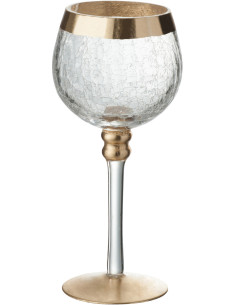 Photophore sur pied Boule Hauteur 20 cm en Verre Transparent Doré Motif craquelé Gravo - 1