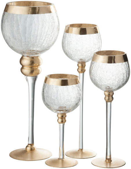 Photophore sur pied Boule Hauteur 20 cm en Verre Transparent Doré Motif craquelé Gravo - 2