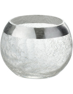 Photophore moderne Boule Diamètre 10 cm en Verre Transparent Argenté Motif craquelé Gravo - 1