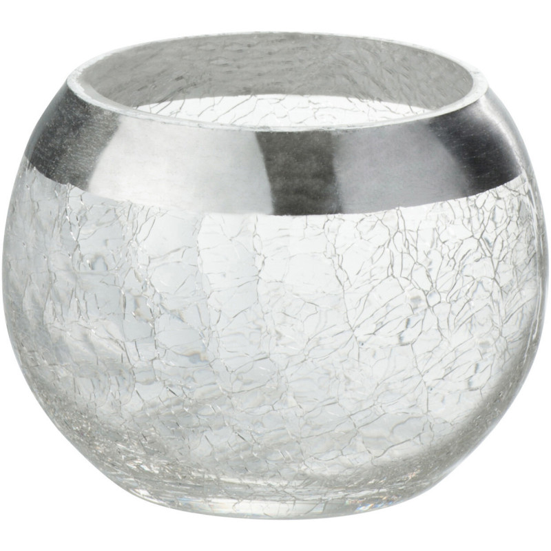Photophore moderne Boule Diamètre 10 cm en Verre Transparent Argenté Motif craquelé Gravo - 1